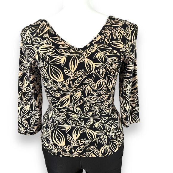 George Womens Blouse Top Faux Wrap V Neck Stretch Pullover Cream Black Large - Picture 6 of 12